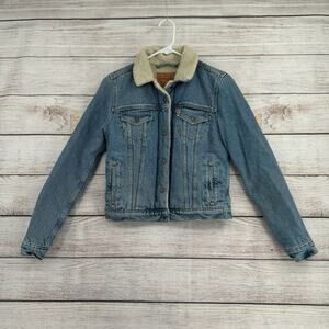 Levi's Sherpa Lined‎ Trucker Denim Jean Jacket Women's Size XS Blue Medium Wash